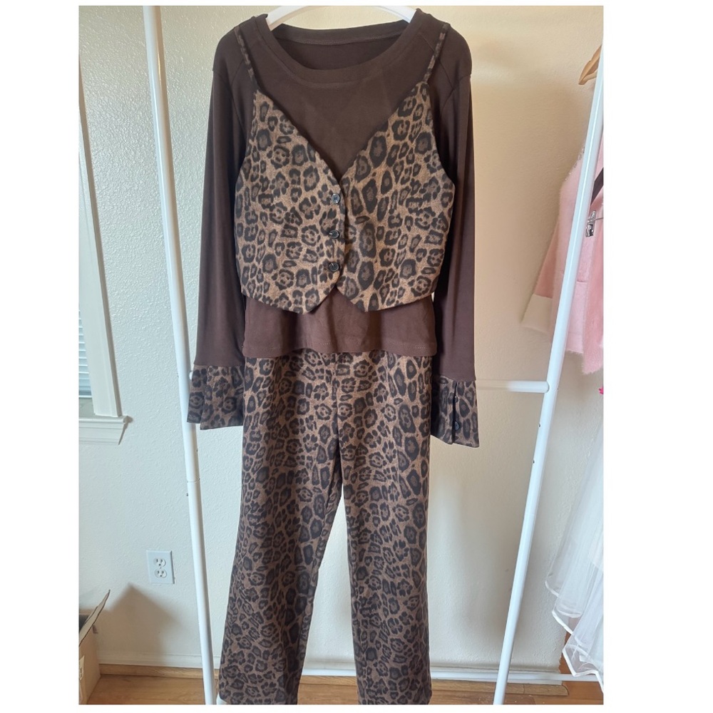 NEW Leopard Print Faux Layered Top & Pants Set | Soft Velour Feel | Cozy Chic